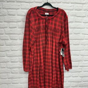 Aria Collection Ultra Soft Velour Red Buffalo Plaid Nightgown Woman's Sz 5XL New